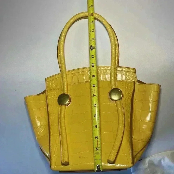 Proenza Schouler Croc Embossed Leather Pipe Tote Bag Small Yellow Citrus Purse - Picture 11 of 15
